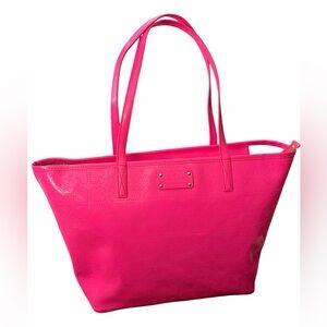 Authentic Kate Spade bubblegum pink patent leather handbag, Harmony Heart Tote